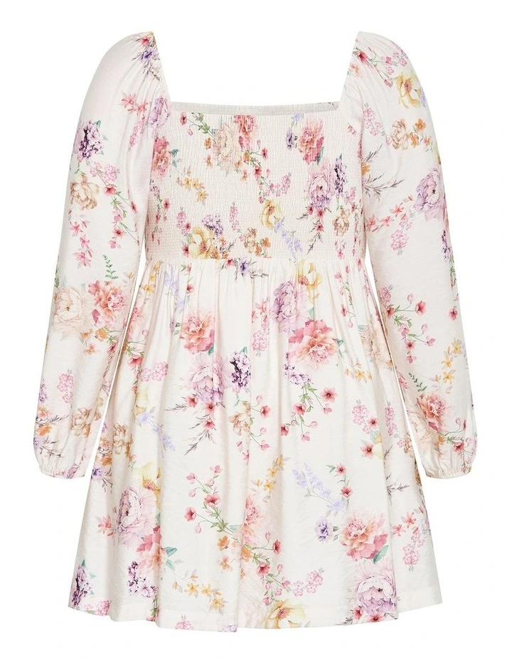 Plus Size Abbie Long Sleeve Print Mini Dress in Ivory image 4