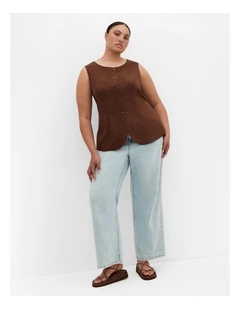 Plus Size Vivien Linen Vest in Milk Chocolate