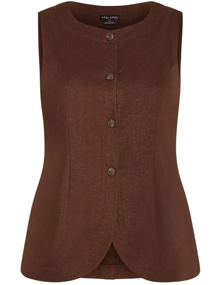 Plus Size Vivien Linen Vest in Milk Chocolate image 3