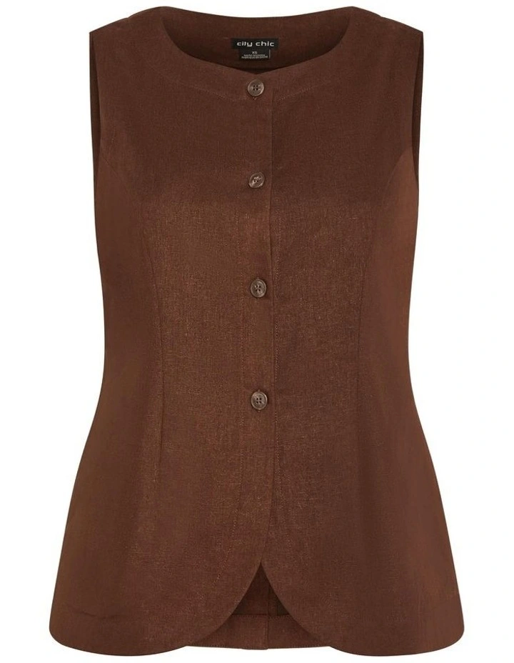 Plus Size Vivien Linen Vest in Milk Chocolate image 5