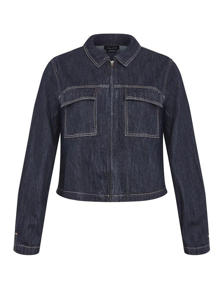 Plus Size Denim Utility Jacket in Dark Wash image 3