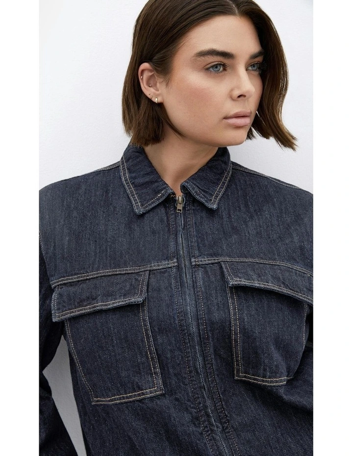 Plus Size Denim Utility Jacket in Dark Wash image 5