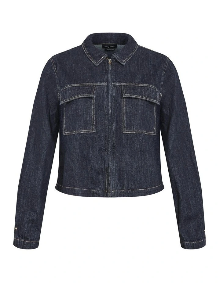 Plus Size Denim Utility Jacket in Dark Wash image 7