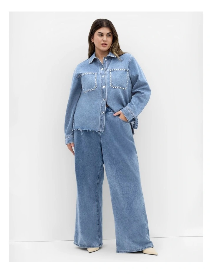 Plus Size Denim Stud Shacket in Light Wash image 1
