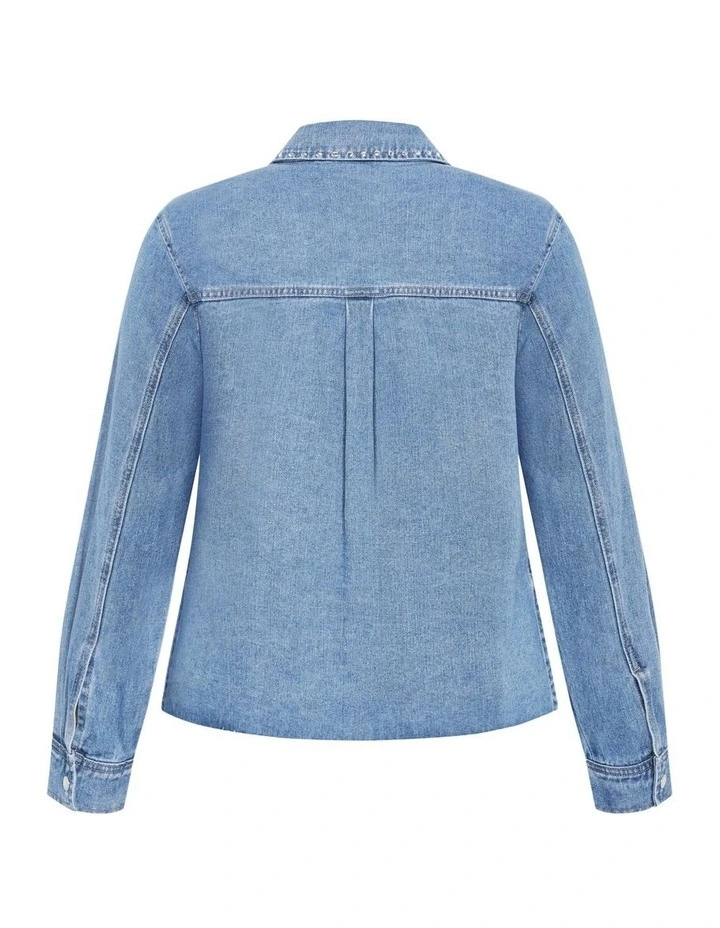 Plus Size Denim Stud Shacket in Light Wash image 6