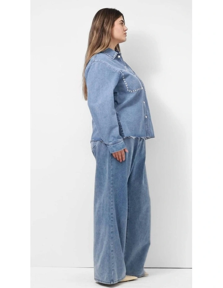 Plus Size Denim Stud Shacket in Light Wash image 7