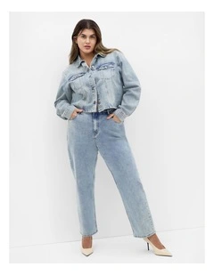 Plus Size Denim Star Jacket in Light Wash