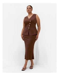 Plus Size Vivien Linen Vest in Chocolate