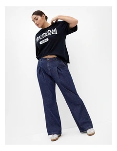 Plus Size Harley Fit Pinstripe Wide Leg Jeans in Dark Wash