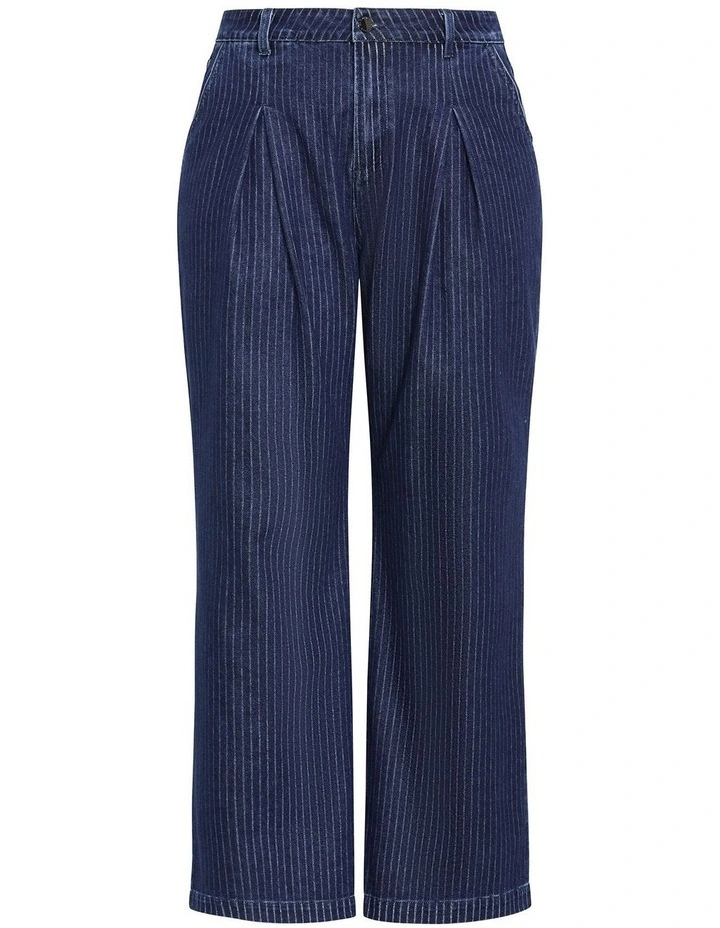 Plus Size Harley Fit Pinstripe Wide Leg Jeans in Dark Wash image 3