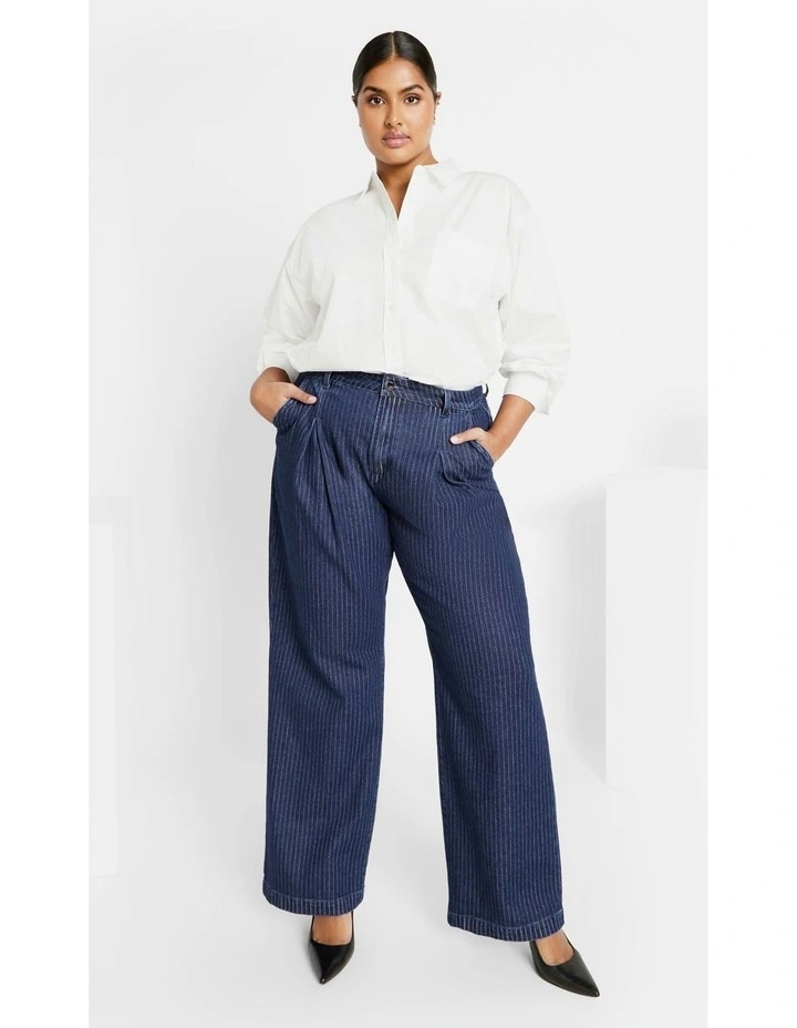 Plus Size Harley Fit Pinstripe Wide Leg Jeans in Dark Wash image 5
