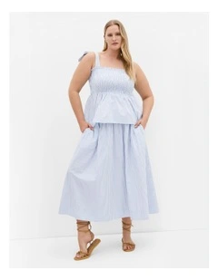 Plus Size Catalina Stripe Cotton Skirt in Blue