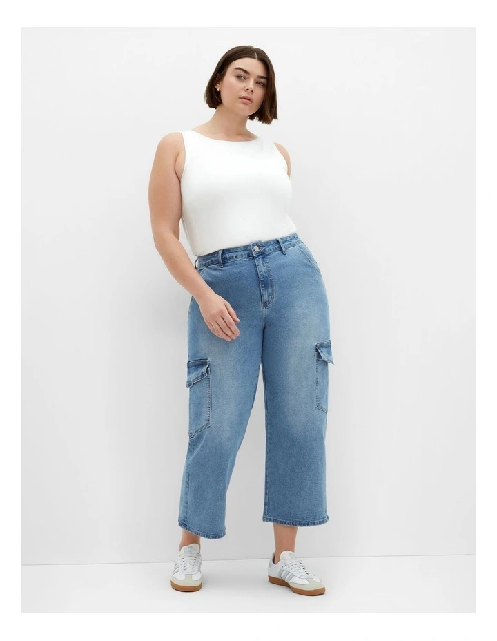 Plus Size Harley Fit Luna Crop Straight Cargo Jeans in Light Wash image 1