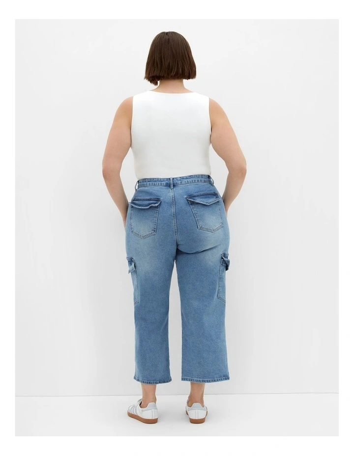 Plus Size Harley Fit Luna Crop Straight Cargo Jeans in Light Wash image 2