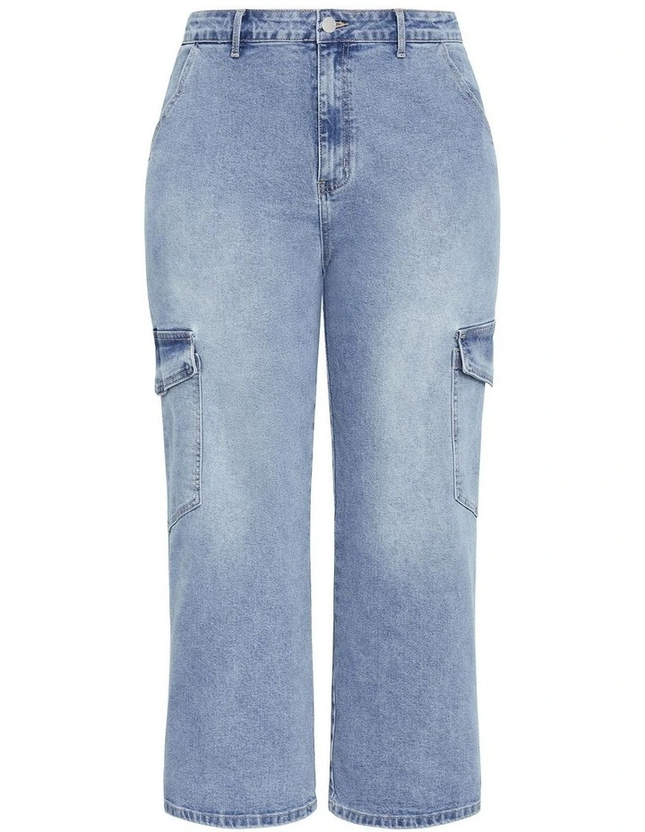 Plus Size Harley Fit Luna Crop Straight Cargo Jeans in Light Wash image 3