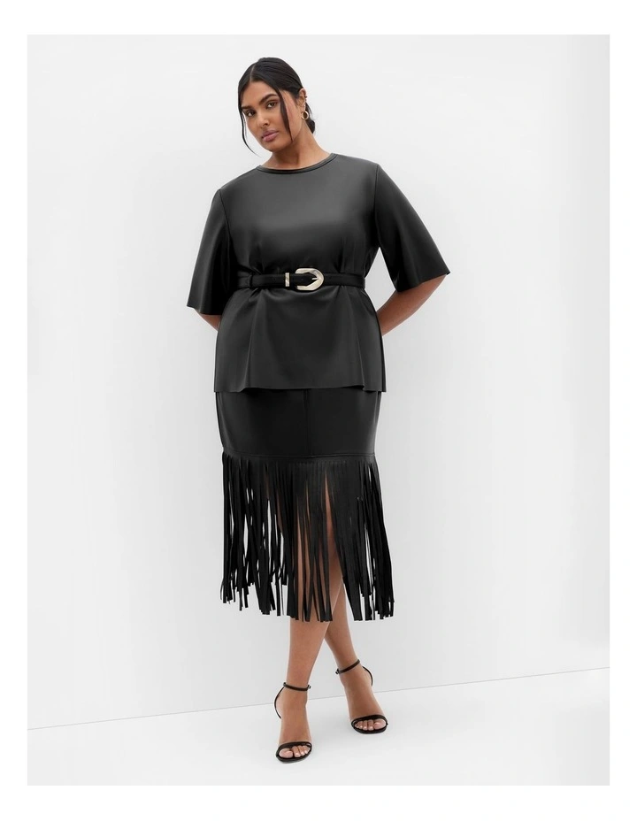 Plus Size Fringe Faux Leather Skirt in Black image 1