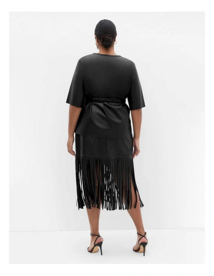 Plus Size Fringe Faux Leather Skirt in Black image 2