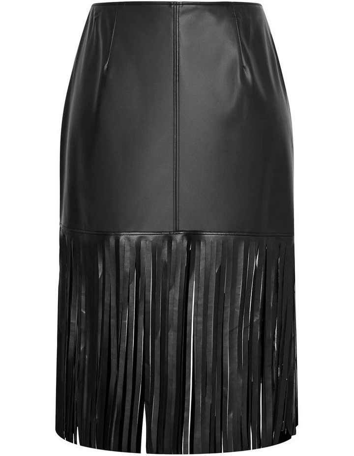 Plus Size Fringe Faux Leather Skirt in Black image 3