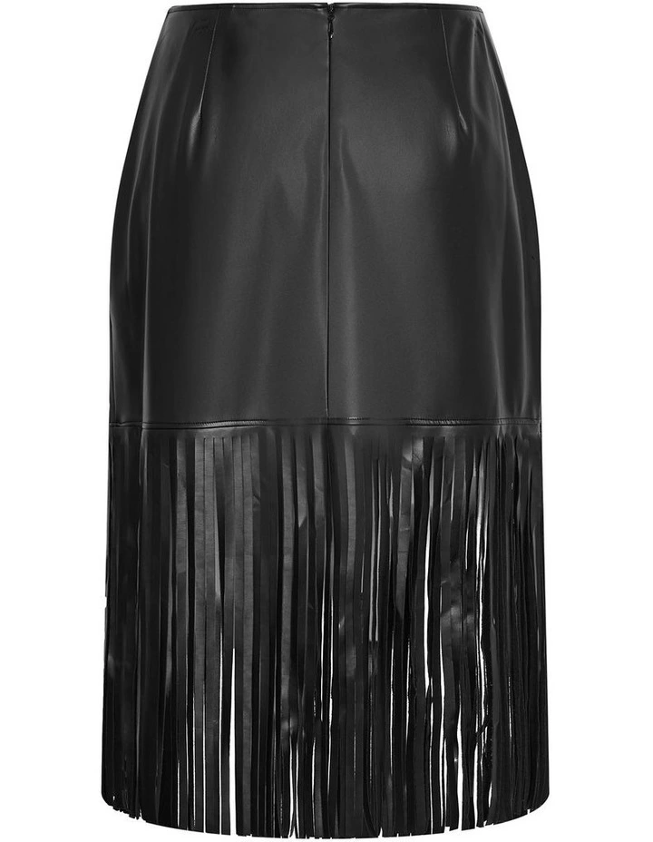 Plus Size Fringe Faux Leather Skirt in Black image 4