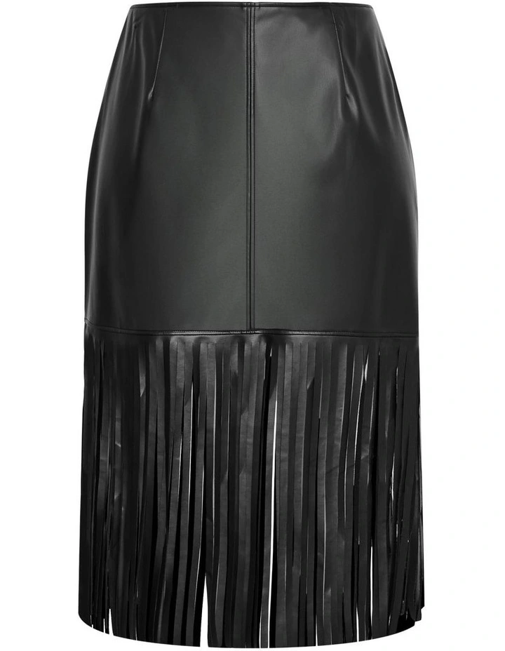 Plus Size Fringe Faux Leather Skirt in Black image 5