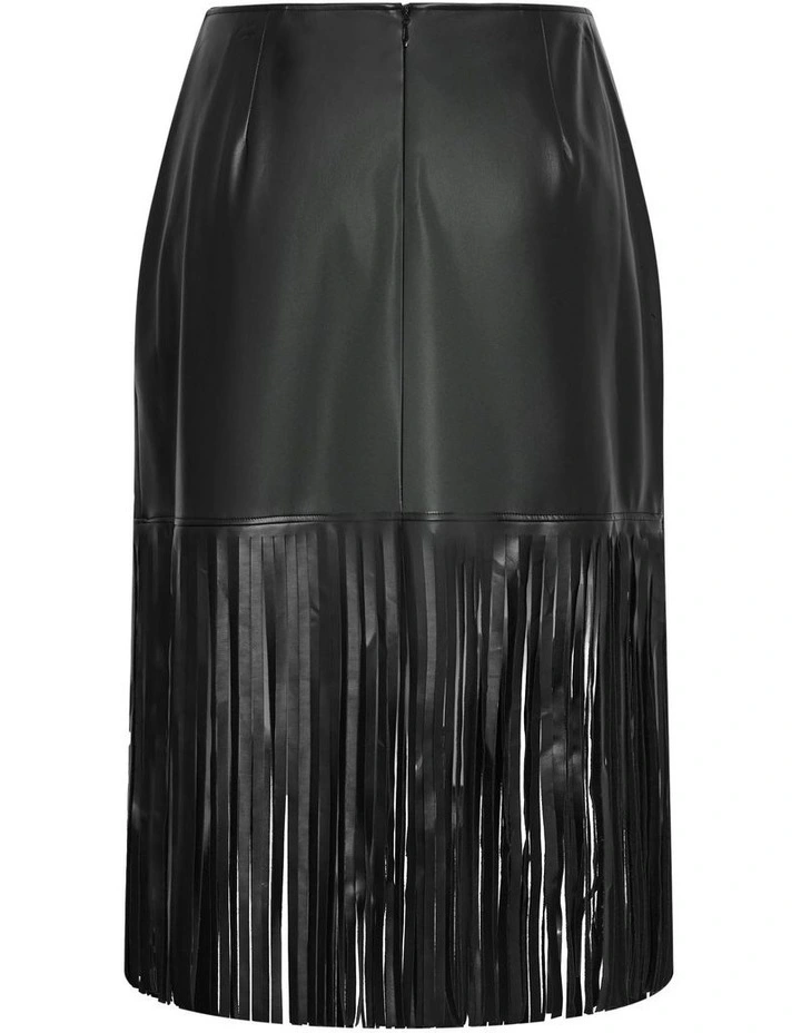 Plus Size Fringe Faux Leather Skirt in Black image 6