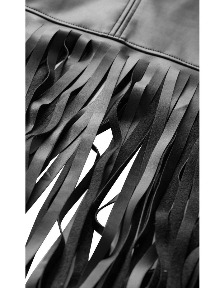 Plus Size Fringe Faux Leather Skirt in Black image 7
