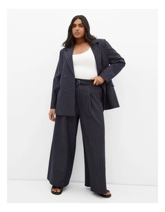 Plus Size Karla Pin Stripe Wide Leg Pant in Navy