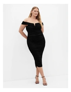 Plus Size Isabell Ruched Midi Skirt in Black
