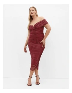 Plus Size Isabell Ruched Midi Skirt in Cherry