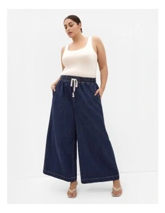Plus Size Denim Wide Leg Jogger Pant in Dark Wash