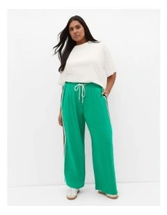 Plus Size Side Stripe Linen Blend Pant in Green