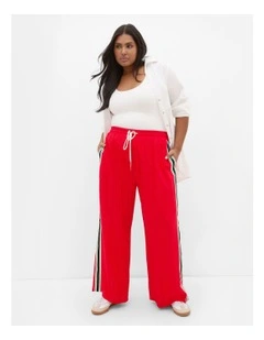 Plus Size Side Stripe Linen Blend Pant in Red