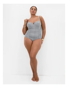 Plus Size Capri Gingham Print Underwire 1 Piece in Black