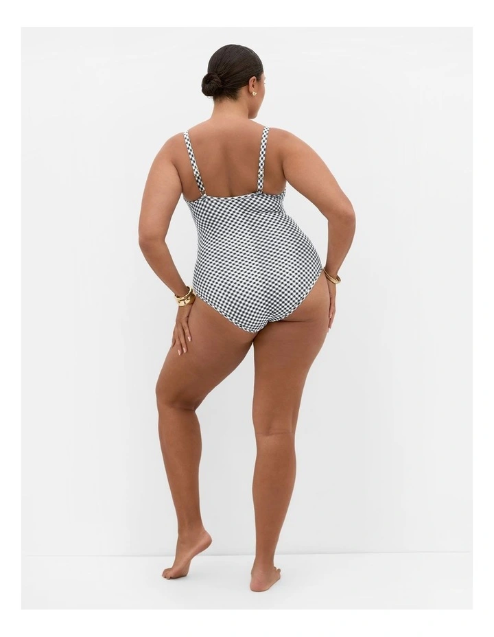 Plus Size Capri Gingham Print Underwire 1 Piece in Black image 2