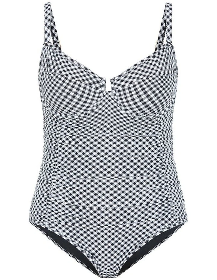 Plus Size Capri Gingham Print Underwire 1 Piece in Black image 3