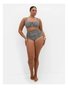 Plus Size Capri Gingham Print Hi Waist Bikini Brief in Black