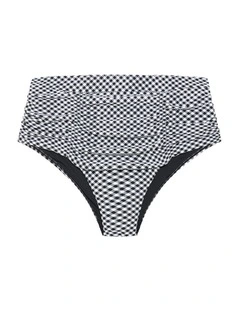 Plus Size Capri Gingham Print Hi Waist Bikini Brief in Black