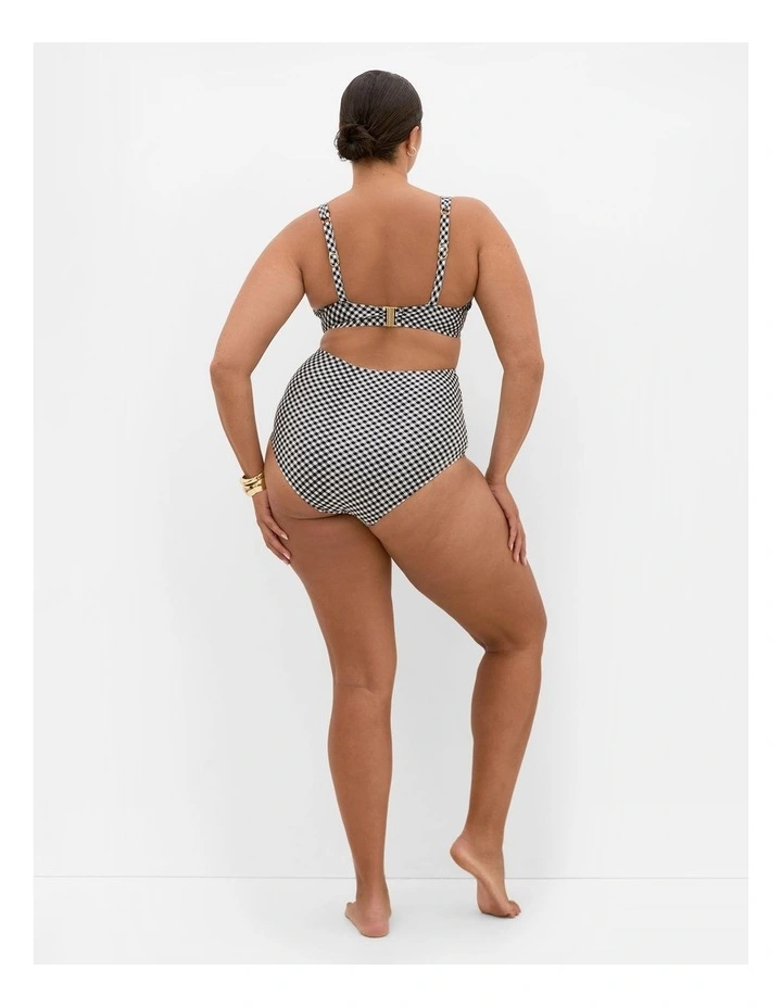 Plus Size Capri Gingham Print Hi Waist Bikini Brief in Black image 2