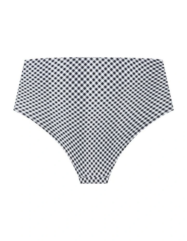 Plus Size Capri Gingham Print Hi Waist Bikini Brief in Black image 2
