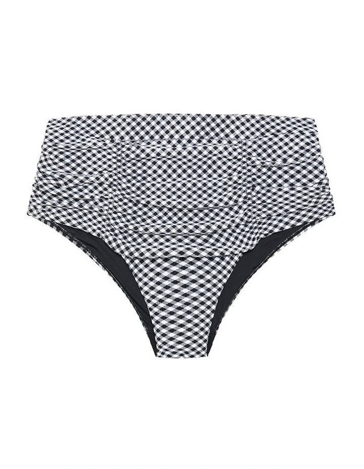 Plus Size Capri Gingham Print Hi Waist Bikini Brief in Black image 3