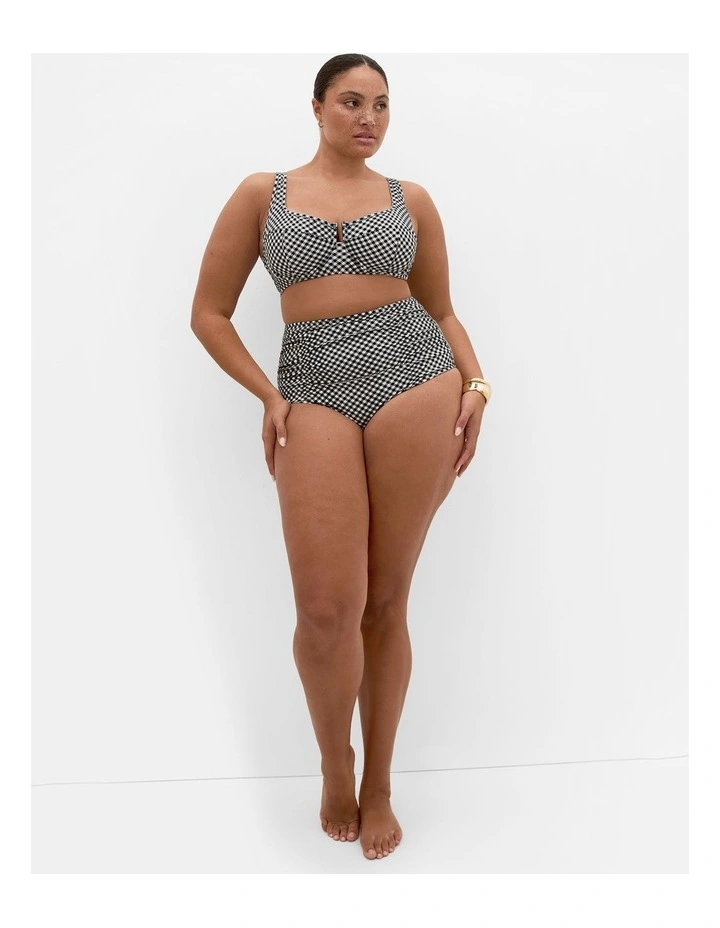 Plus Size Capri Gingham Print Hi Waist Bikini Brief in Black image 3