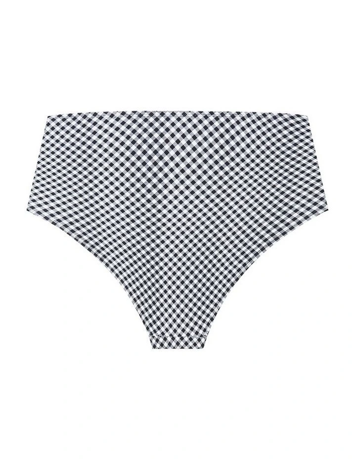 Plus Size Capri Gingham Print Hi Waist Bikini Brief in Black image 4
