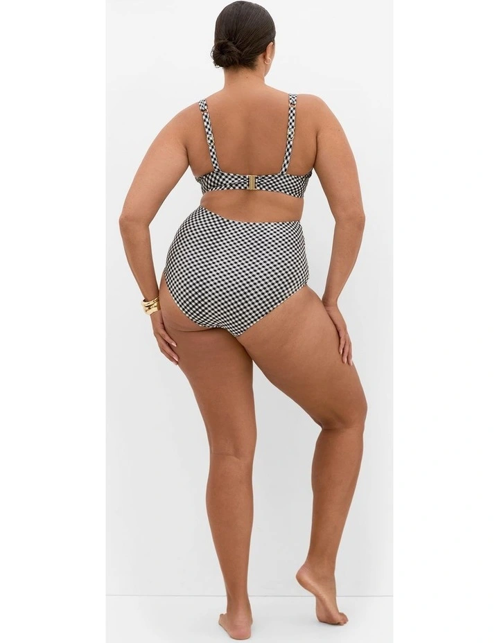 Plus Size Capri Gingham Print Hi Waist Bikini Brief in Black image 4