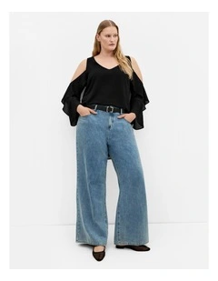 Plus Size Cold Shoulder Hi Lo Top in Black