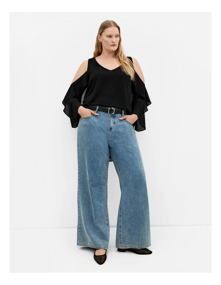 Plus Size Cold Shoulder Hi Lo Top in Black image 1