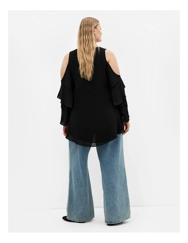 Plus Size Cold Shoulder Hi Lo Top in Black image 2