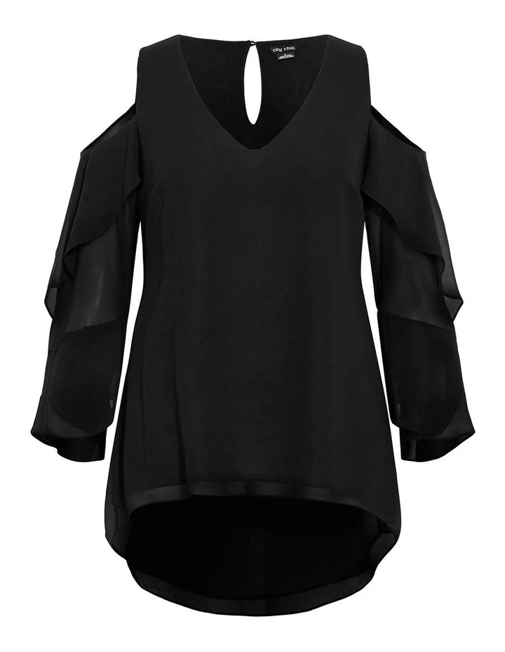 Plus Size Cold Shoulder Hi Lo Top in Black image 3
