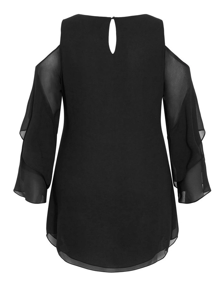 Plus Size Cold Shoulder Hi Lo Top in Black image 4