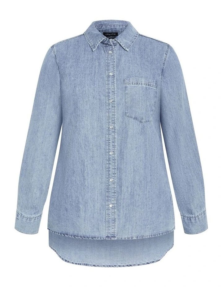 Plus Size Charlie Denim Shirt in Light Wash image 3