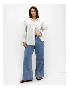 Plus Size Chiara Stripe Cotton Longline Shirt in Multi